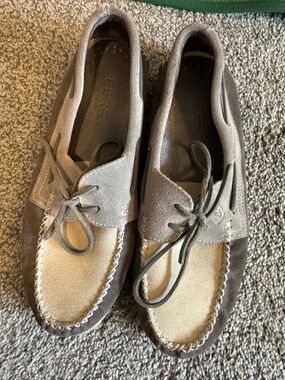 Sperry Two-Tone Brown and Cream Suede Moc Toe Slip-Ons